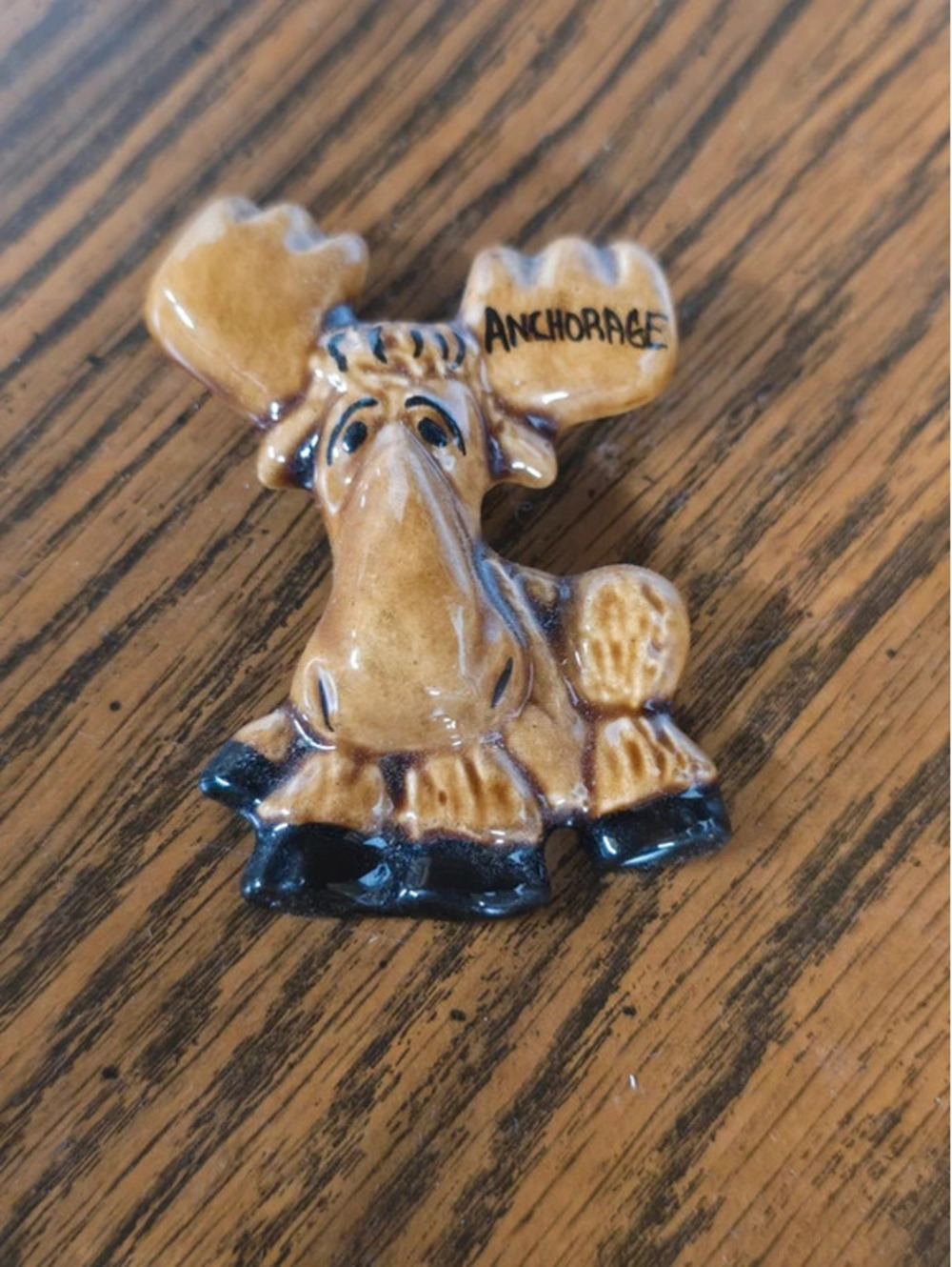 Vintage Anchorage Alaska Moose Souvenir Magnet | Handmade Alaska Ceramic Moose